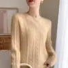 Suéter Feminino de Tricô Trançado com Gola Redonda Outono/Inverno 2026, Cor Sólida, Simples, Casual, Caimento Solto, Blusa Básica Feminina