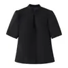 Moda Feminina de Rua Cross-Border Aliexpress 2026 Primavera Nova Camisa Manga Curta Botões Gola Alta Slim Fit