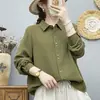 Camisa de manga larga de algodón de doble capa para mujer, exportación, alta calidad, suave, agradable para la piel, simple, versátil, camisa holgada