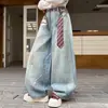 Calça Jeans de Primavera para Meninas, Modelo Super Estiloso 2026 Novo, Estampa Tie-Dye Tendência, Calça de Cintura Alta Solta para Meninas Mais Velhas
