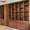 Estantería de Madera Maciza de Nogal Negro Personalizada Estantería Americana Gabinete de Archivo de Oficina Integrado en la Pared Gabinete de Estudio de Tres Puertas