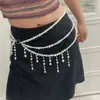 Cinto de Corrente de Cintura com Franjas de Pérolas Artificiais em Camadas Estilo Hot Girl para Mulheres, Acessório Corporal Exagerado de Palco para Vestidos