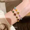 Pulseira de Cristal Verde Jade Flor de Quatro Pétalas, Estilo Levemente Luxuoso de Alta Qualidade, Joia Feminina Fresca e Elegante