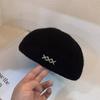 Boina de metal de diseñador gorro octagonal de lana mezclada cálido de invierno sombrero de ala hacia adelante anti-desgaste de celebridad de internet hace que la cara se vea pequeña