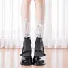 Meias de renda Lolita com cano alto para primavera e outono com fita de laço meias de cano alto estilo ballet branco meias de cano médio jk