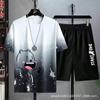 Nuevo traje casual de verano para estudiantes, dos piezas, estampado, manga corta, cuello redondo, top de dibujos animados, pantalones cortos para niños