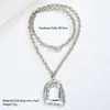 Estilo Coreano Europeo y Americano Transfronterizo Doble Capa Cadena Gruesa Cierre OT Collar Colgante Cuadrado Hueco Irregular Joyería de Estilo Frío
