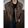 Chaqueta americana de corte limpio con solapa Detroit para hombre, abrigo casual de trabajo vintage fresco y holgado para primavera y otoño para hombre