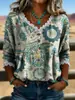 2026 Nueva Camiseta Estampada Transfronteriza de Cuello en V con Encaje Top Elegante Camisa Casual de Trabajo para Mujer Verano