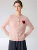 Nova Coleção Outono/Inverno 2026: Cardigã 100% Caxemira Pura para Mulheres, Gola Redonda, Suéter de Tricô com Padrão de Coração, Peça de Exterior Versátil