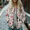 Moletom Feminino Acolchoado de Algodão com Gola Alta Estilo Novo 2025 Moletom Feminino Listrado com Botão Floral Retrô Outono e Inverno
