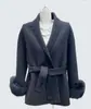 Abrigo de Lana Doble Cara Otoño/Invierno 2026, Abrigo Corto de Lana con Ribete de Piel de Zorro, Talla Petite, Abrigo de Lana de Alpaca para Mujer