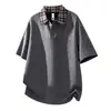 Nueva Camisa Polo de Verano para Hombre con Cuello a Cuadros, Manga Corta Holgada, Transpirable de Seda de Hielo, Top Casual de Moda para Adolescentes