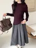 Suéter de lana fina para mujer con patrón de onda de agua y rosas, cuello semi-alto, modelo nuevo 2026, top base de punto de manga larga para mujer