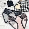Calcinha feminina de renda Pure Desire, cor contrastante de cetim de alta qualidade, cintura baixa, outono e inverno, nova calcinha francesa com elevação do quadril e fechamento da barriga