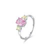 Anillo romántico de imitación de diamante rosa S925 con un toque de sentido avanzado, estilo coreano, dulce y cerrado para mujer.