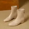 Botas de moda retro estilo francés con punta cuadrada, nuevo modelo otoño e invierno 2026, botines elásticos cortos versátiles de gamuza, cómodos y cálidos, que no cansan los pies