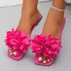 Sandalias planas de comercio exterior transfronterizo para mujer, nuevas de verano, puntera abierta, cabeza cuadrada, zapatos de moda, sandalias de playa florales versátiles