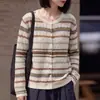 Casaco jacquard vintage vazado para outono e inverno para mulheres, suéter de tricô casual de cor bloco com caimento solto, blusa feminina multicor