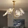 Lustre para Sala de Estar Nórdica Moderno Minimalista Casa Vidro Folha de Lótus Estudo Luminária de Quarto Luz de Espectro Total Luxo Luminárias de Restaurante