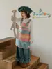 Wuli Bu Yi [Procesamiento Personalizado] Suéter de Punto de Manga Larga Redondo Otoño-Invierno con Degradado y Grafiti, Falda de Tirantes Base Suelta