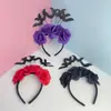 Faixa de Cabeça de Malha com Penas Nova para Halloween Festival Fantasma Escuro Morcego Teia de Aranha Flor Artificial Acessórios Faixa de Cabeça