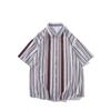 2025 Verão Comércio Exterior Nova Camisa Casual Listrada de Manga Curta Masculina Masculina tamanho grande Solta Gola Lapela Camisa de Manga Curta