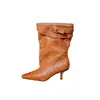 Botas marrones para mujer, nueva colección otoño/invierno 2026, muy estilosas, perfectas para mujeres menudas, con punta fina, tacón alto y diseño de botín corto, botas de moda