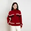 Elegante suéter de cuello alto de jacquard con estampado de corazones, acogedor, amigable con la piel, de un solo botón, cálido abrigo de invierno Fair Isle vintage de corte holgado.