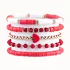 Pulseira Boho Amazon Verde Argila Macia Coração de Amor Contas Douradas Pacote com 5 Conjunto de Pulseiras de Amor de Argila Macia