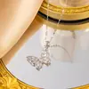 Nuevo Collar de Oro Real Chapado en Cobre y Zirconio Estilo Coreano para Mujer, Collar de Cristal Mariposa Todo Fósforo, Cadena para Clavícula 2024