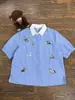 Verão Novo Estilo Desenho Animado Bordado Pônei Color Block Gola Camisa Manga Curta Estilo Coreano Solta Listrada Camisa Top Atacado