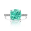 Anillo de Venta Caliente Transfronterizo Europeo y Americano Corte Flor de Hielo Brillante Gema de Color Diamante de Alto Carbono Diamante Cuadrado Anillo Lujo Ligero Transmisión en Vivo Dropshipping