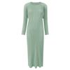 Vestido Clásico de Manga Larga de Color Puro Miyake para Mujer de Longitud Media Simple Delgado con Abertura Inferior Falda Base Ropa de Primavera y Otoño