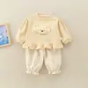 Conjunto de Niña Primavera y Otoño Moda Bebé Infantil Individual Tendencia Marca Encaje Dibujos Animados Sudadera Encaje Corazón Pantalones Deportivos