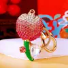 Llavero de Tulipan con Diamantes Completos para Coche para Mujeres, Colgante Creativo para Bolso Estilo Coreano, Anillo de Llavero de Metal, Pequeño Regalo al por Mayor