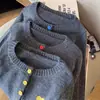 Suéter de punto casual estilo japonés bordado con corazón para mujer, nuevo suéter chaqueta de mujer único de ajuste slim con bloques de color para otoño e invierno