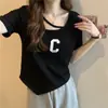 Camiseta de Hombro de Manga Corta Talla Grande para Niñas Gorditas Mujeres Verano Estilo Francés Diseño de Clavícula Sentido de Nicho Adelgazante Irregular Chic Top