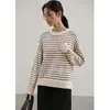 [Pedido Bc] Suéter de Tricô Listrado com Gola Redonda e Manga Longa Estilo Preguiçoso para Mulheres Outono/Inverno 2026 Nova Peça de Outerwear para Camadas