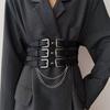 Estilo punk europeu e americano, fivela de agulha de três fileiras, cinto feminino, camisa social combinando, elástico, cintura larga, cinto de vedação