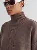 Suéter de comercio exterior ruso transfronterizo de bloques de color para otoño e invierno, cuello semialto, corte holgado, adelgazante, top de punto para mujer