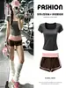 Calça esportiva casual estilo americano para mulheres, shorts de ioga de bloqueio de cores para o verão, calça fitness de cintura alta modeladora para meninas baixinhas