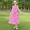 Vestido de algodón y seda floral, estilo joven nuevo, estilo vacacional en la playa, vestido tipo tank sin mangas, vestido largo de temperamento bohemio