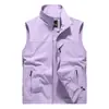 Colete Transpassado de Poliéster Primavera/Verão Casual Masculino Gola Alta Multi-Bolsos Roupa de Trabalho Top Jaqueta Sem Mangas para Fotografia ao Ar Livre Pesca