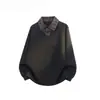 Suministrado directamente por el fabricante, conjunto de sudadera a cuadros de dos piezas falsas para hombre, otoño 2026, atuendo elegante de alta gama con camisa polo de manga larga