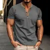 Camiseta de manga corta con cuello Henry para hombre, verano 2024, europea y americana, camiseta básica para hombre de comercio exterior, camiseta con combinación de colores de Amazon