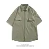 Camisa de Manga Corta con Botones Estilo Japonés Perezoso Minimalista Corte Delgado Camisa Influencer Verano Estilo Preppy Popular Cuello Pequeño Ropa de Abrigo