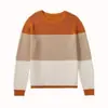 Outono e inverno de 2024 Europa e Estados Unidos transfronteiriço contraste de cores gola redonda suéter listrado casual moda combinação de cores suéter solto feminino