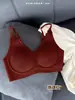 Lencería de Encaje Modal Simple Cuello en V Grande para Mujer Camisola Profunda en V de una Pieza Copa Completamente Fija Sujetador sin Costuras Transfronterizo