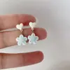 Aretes de Flor Azul Manchada, Broches para Orejas de Mujer, Aretes Pequeños y Lindos para Niña, Adecuados para el Verano, Tendencia de Aretes Pequeños Frescos